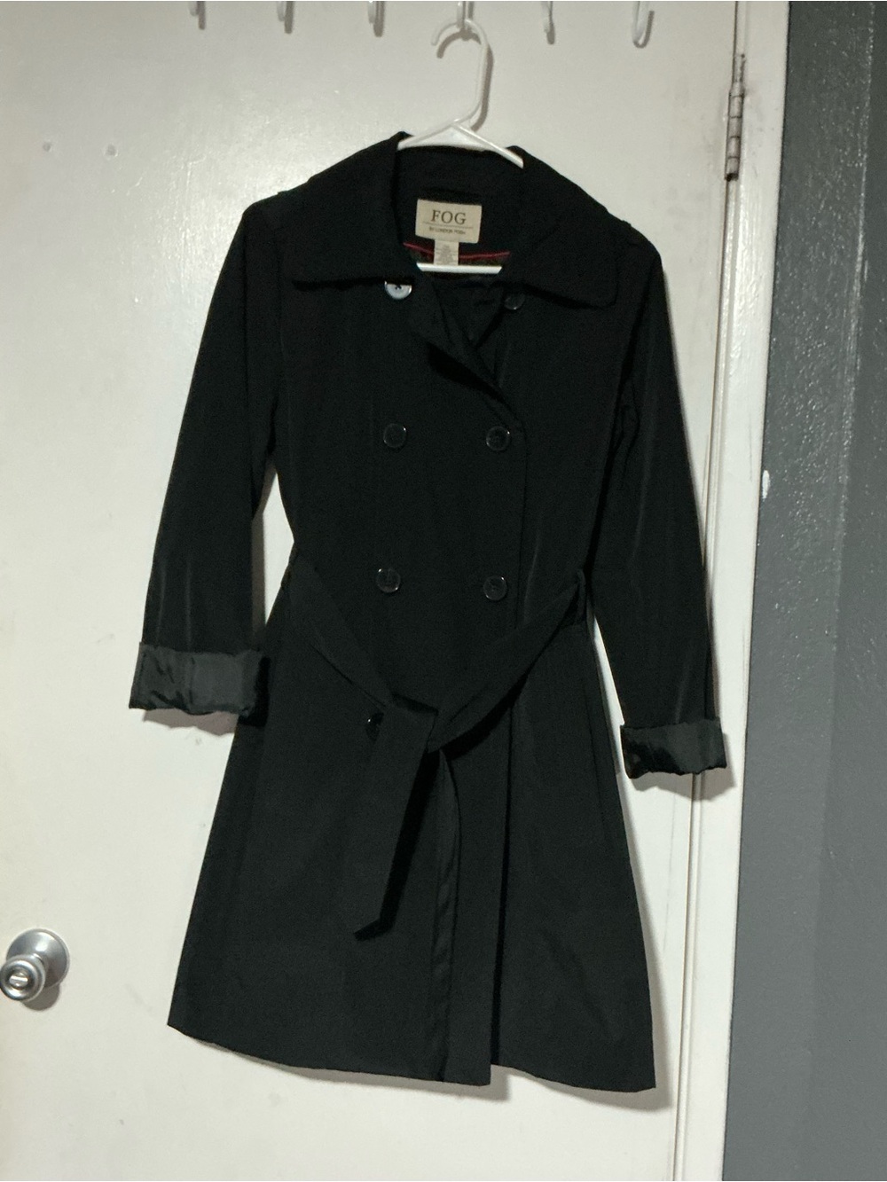 FOG by London Fog Black Double-Breasted Trench Coat - Size S